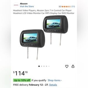 NEW! 7in Headrest TFT LCD Monitor from Amazon - Black